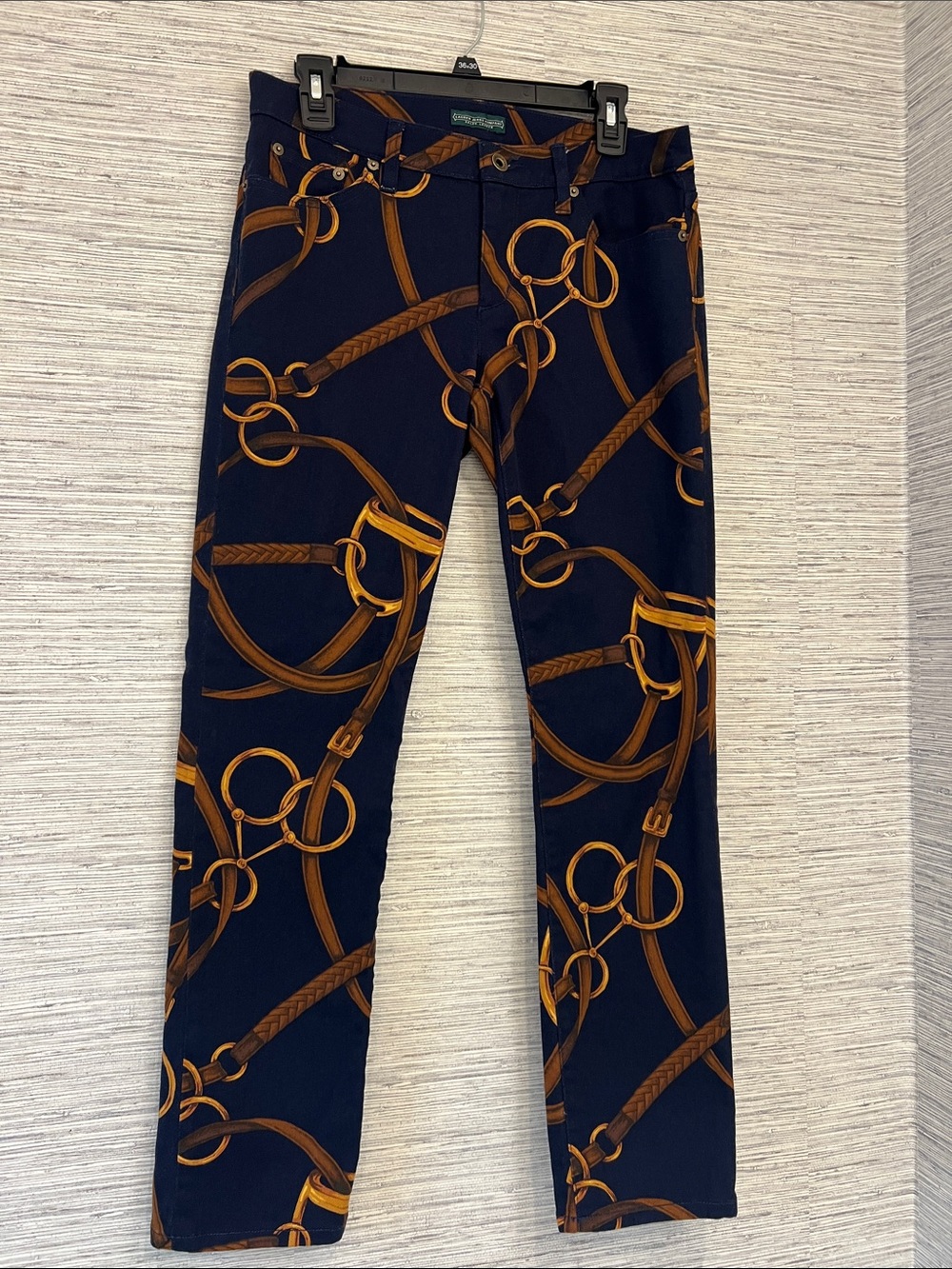 Lauren Ralph Lauren Navy Modern Skinny Jeans with Gold Equestrian Chain Motif
